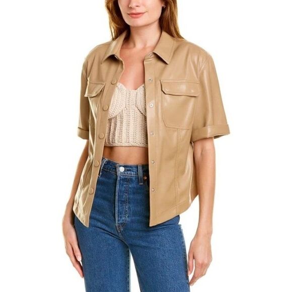 Jonathan Simkhai NEW Joselin Faux Leather Jacket in Tan Size M - Picture 1 of 6
